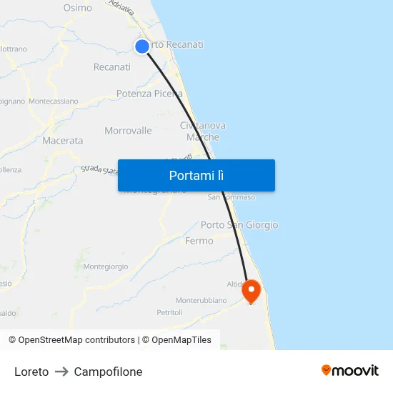 Loreto to Campofilone map