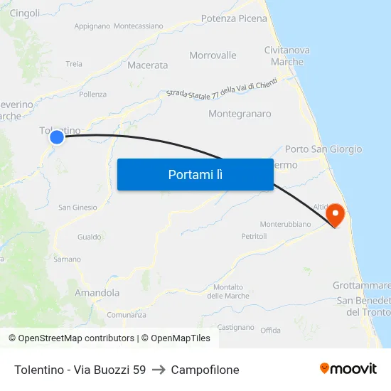Tolentino - Via Buozzi 59 to Campofilone map