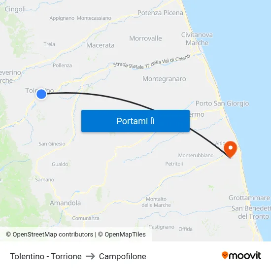 Tolentino - Torrione to Campofilone map