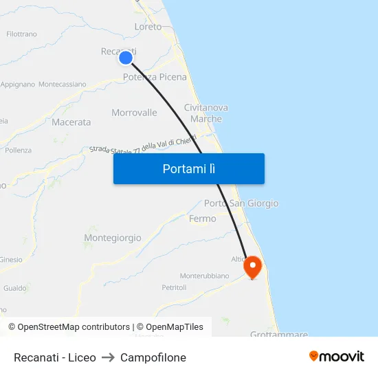 Recanati - Liceo to Campofilone map