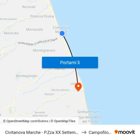 Civitanova Marche - P.Zza XX Settembre to Campofilone map