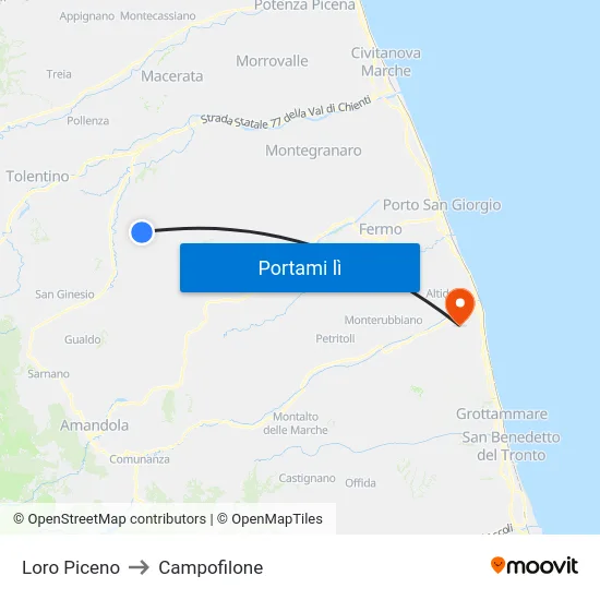 Loro Piceno to Campofilone map