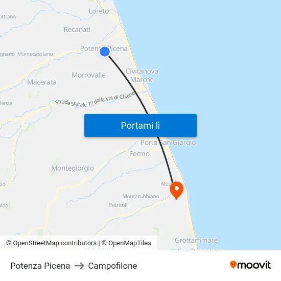 Potenza Picena to Campofilone map