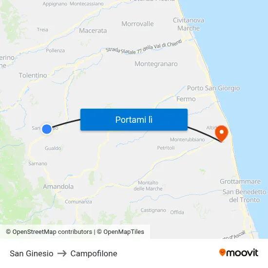 San Ginesio to Campofilone map