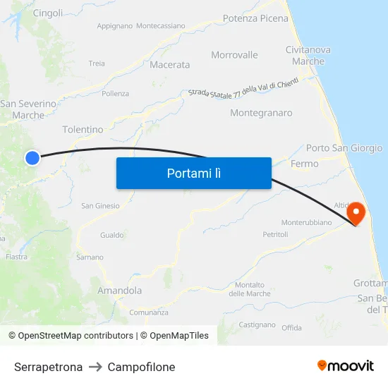 Serrapetrona to Campofilone map