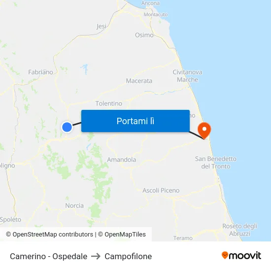 Camerino - Ospedale to Campofilone map