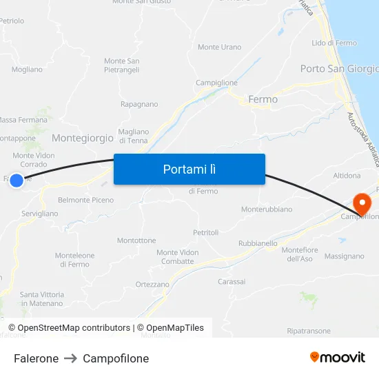 Falerone to Campofilone map
