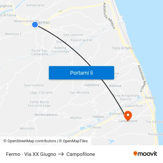 Fermo - Via XX Giugno to Campofilone map