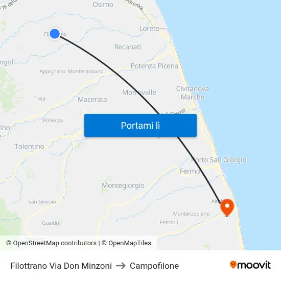 Filottrano Via Don Minzoni to Campofilone map