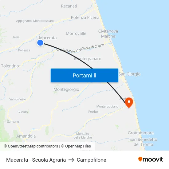 Macerata - Scuola Agraria to Campofilone map