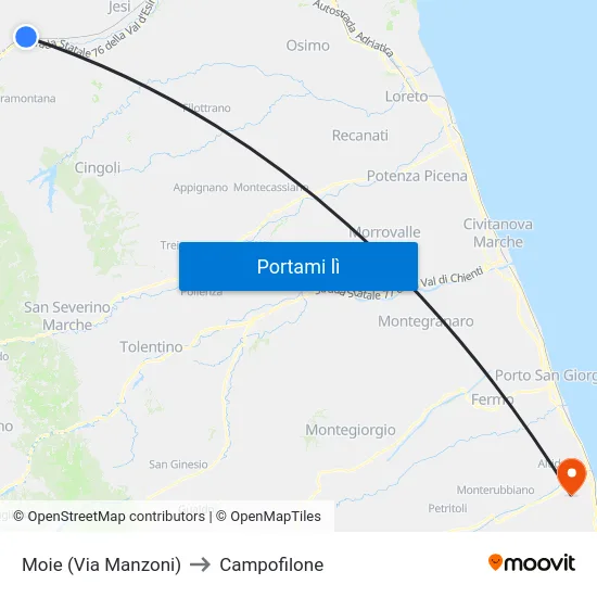 Moie (Via Manzoni) to Campofilone map