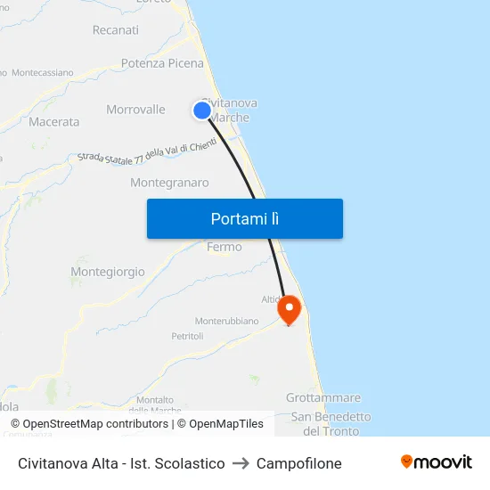 Civitanova Alta - Ist. Scolastico to Campofilone map