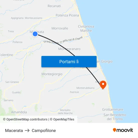 Macerata to Campofilone map