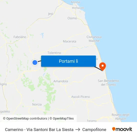 Camerino - Via Santoni Bar La Siesta to Campofilone map
