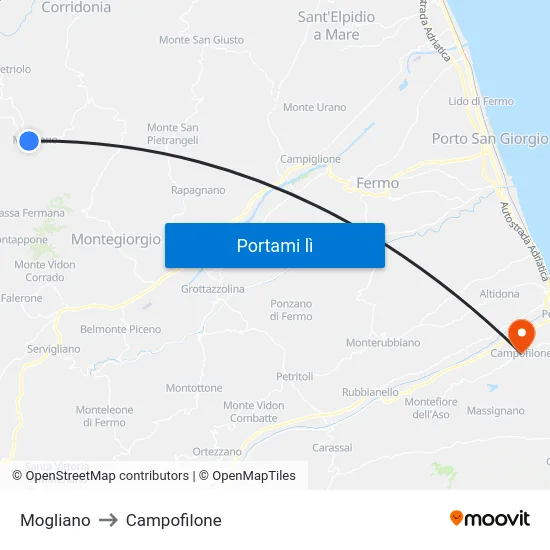 Mogliano to Campofilone map