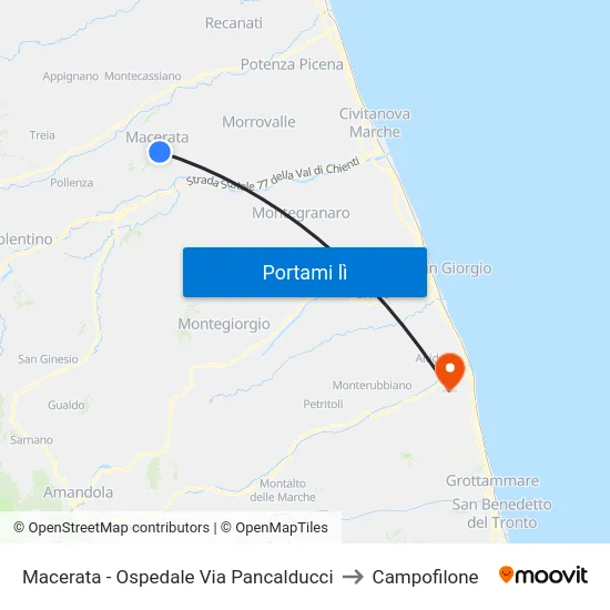 Macerata - Ospedale Via Pancalducci to Campofilone map