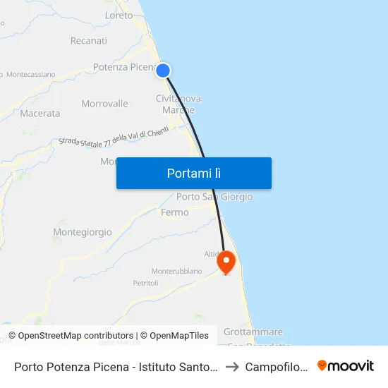 Porto Potenza Picena - Istituto Santo St to Campofilone map
