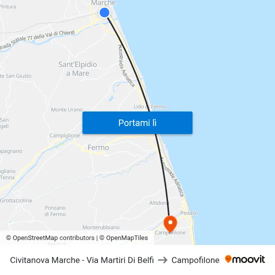 Civitanova Marche - Via Martiri Di Belfi to Campofilone map