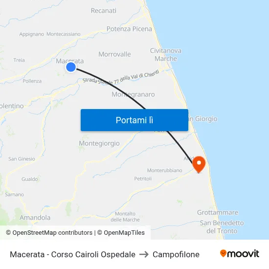 Macerata - Corso Cairoli Ospedale to Campofilone map