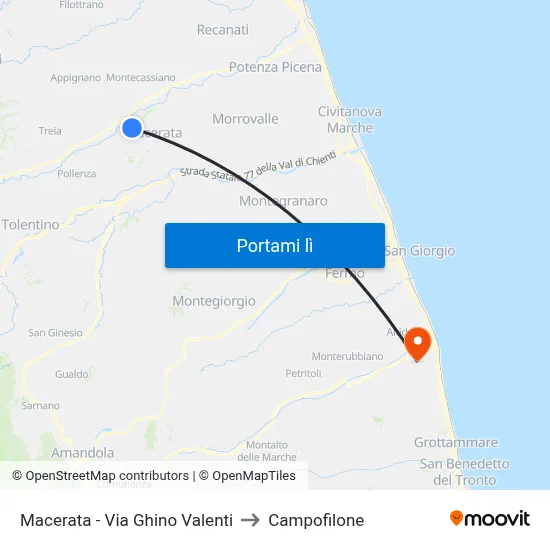 Macerata - Via Ghino Valenti to Campofilone map
