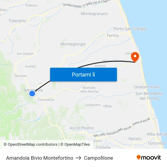 Amandola Bivio Montefortino to Campofilone map