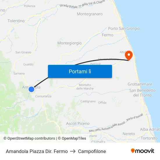 Amandola Piazza Dir. Fermo to Campofilone map