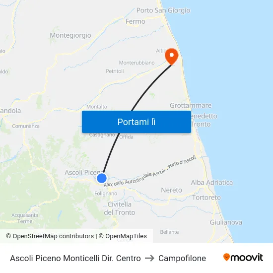 Ascoli Piceno Monticelli Dir. Centro to Campofilone map