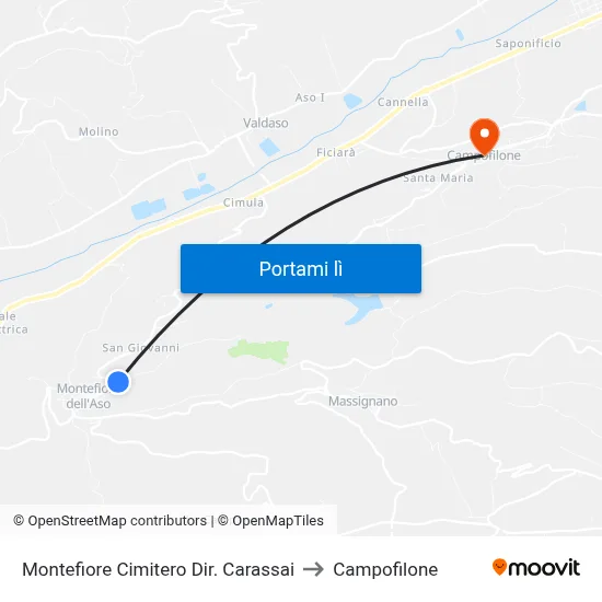 Montefiore Cimitero Dir. Carassai to Campofilone map