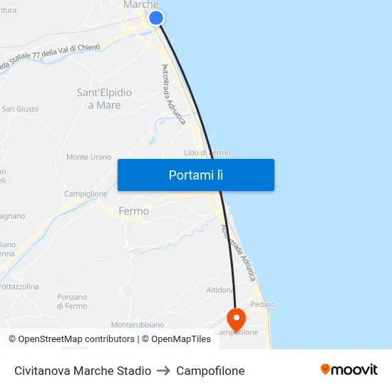 Civitanova Marche Stadio to Campofilone map