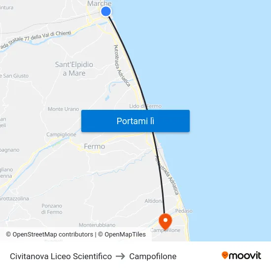 Civitanova Liceo Scientifico to Campofilone map