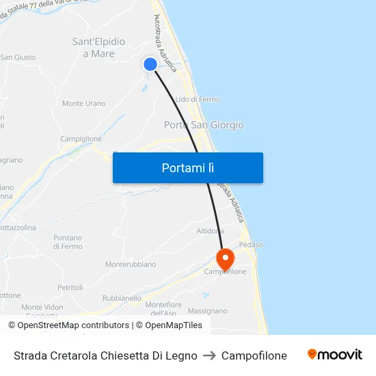 Strada Cretarola Chiesetta Di Legno to Campofilone map