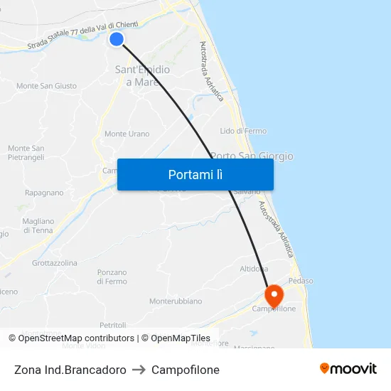 Zona Ind.Brancadoro to Campofilone map