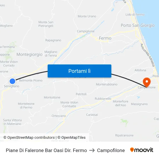 Piane Di Falerone Bar Oasi Dir. Fermo to Campofilone map