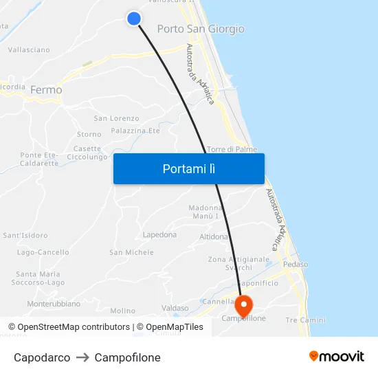 Capodarco to Campofilone map