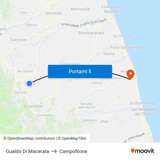 Gualdo Di Macerata to Campofilone map