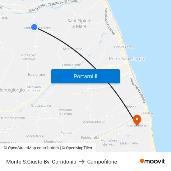 Monte S.Giusto Bv. Corridonia to Campofilone map