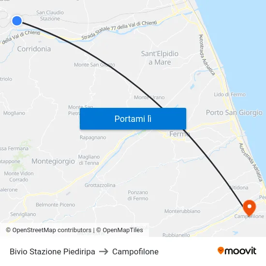 Bivio Stazione Piediripa to Campofilone map