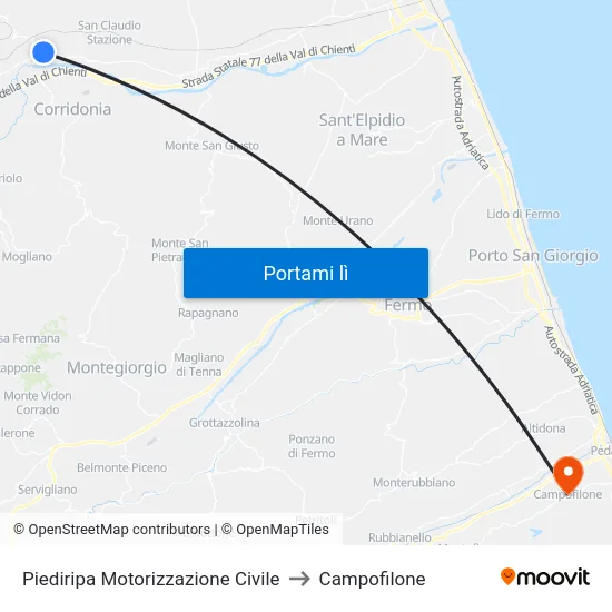 Piediripa Motorizzazione Civile to Campofilone map