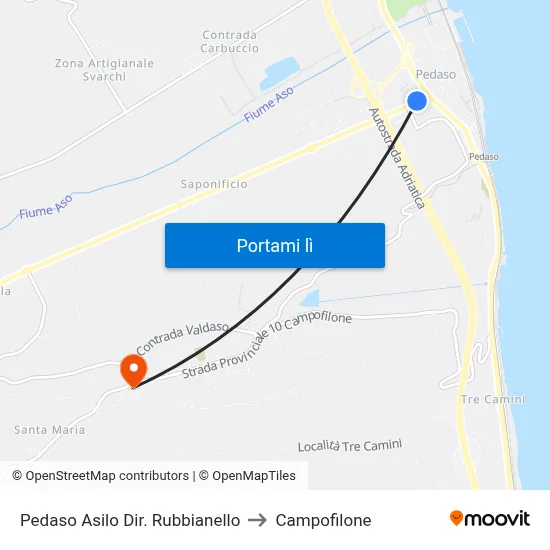 Pedaso Asilo Dir. Rubbianello to Campofilone map