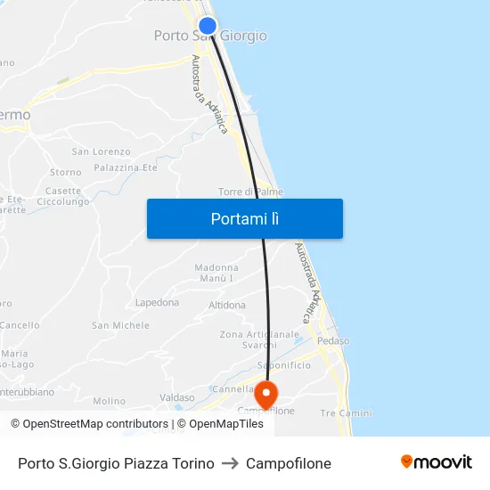 Porto S.Giorgio Piazza Torino to Campofilone map