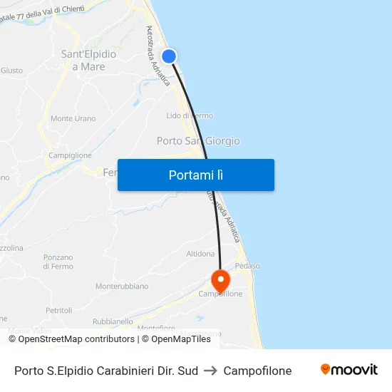Porto S.Elpidio Carabinieri Dir. Sud to Campofilone map