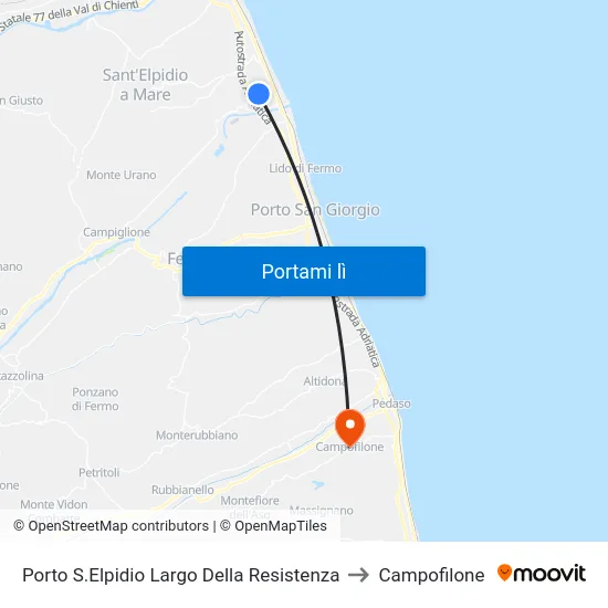 Porto S.Elpidio Largo Della Resistenza to Campofilone map