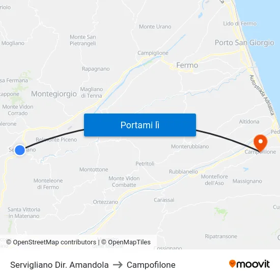 Servigliano Dir. Amandola to Campofilone map