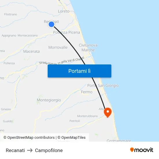 Recanati to Campofilone map