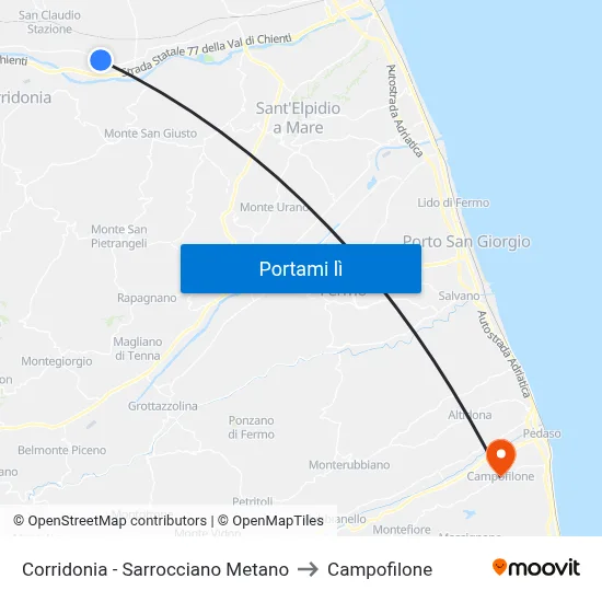 Corridonia - Sarrocciano Metano to Campofilone map