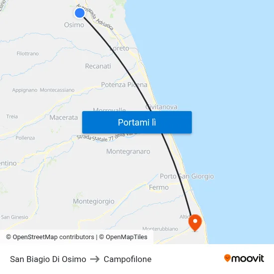 San Biagio Di Osimo to Campofilone map