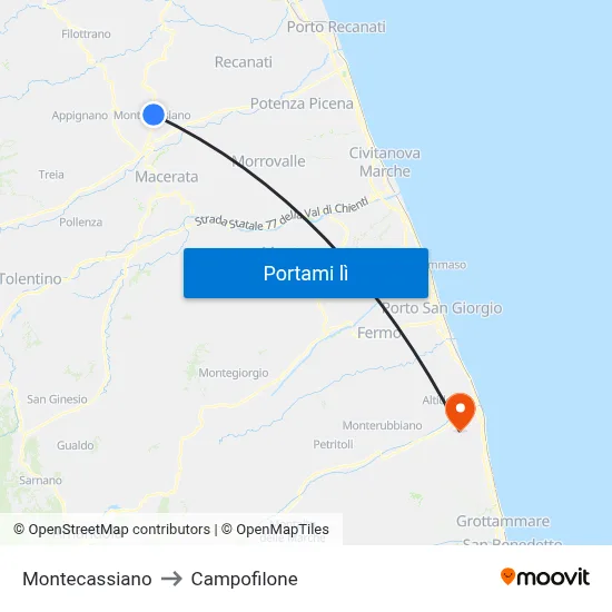 Montecassiano to Campofilone map