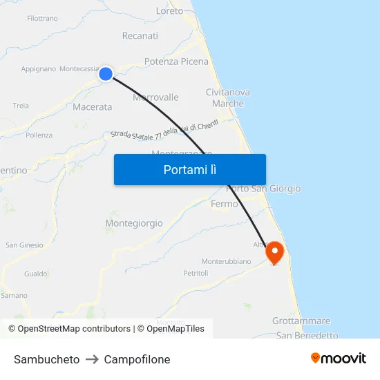 Sambucheto to Campofilone map