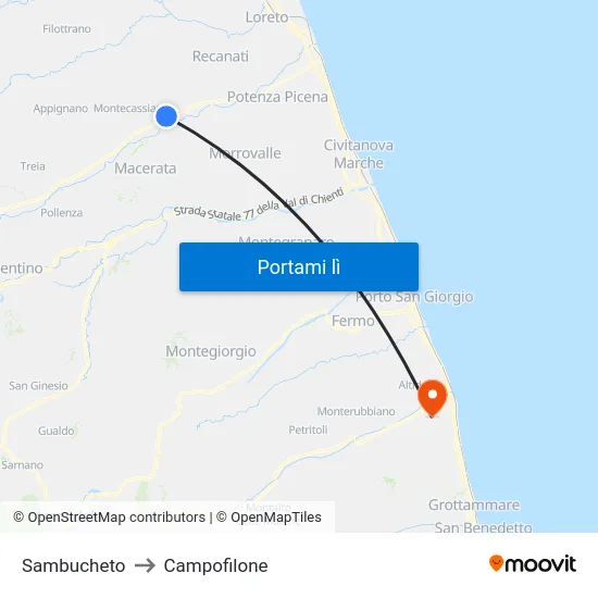 Sambucheto to Campofilone map