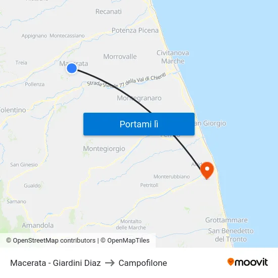 Macerata - Giardini Diaz to Campofilone map